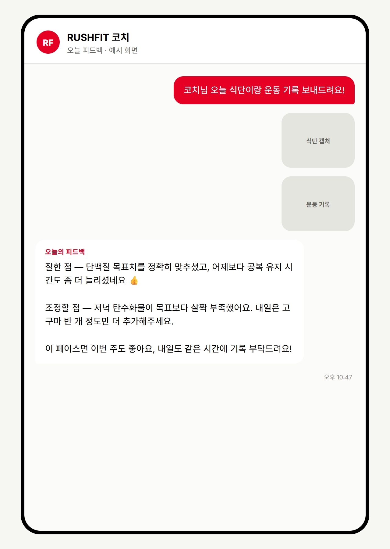 일일 피드백 카카오톡 화면 예시